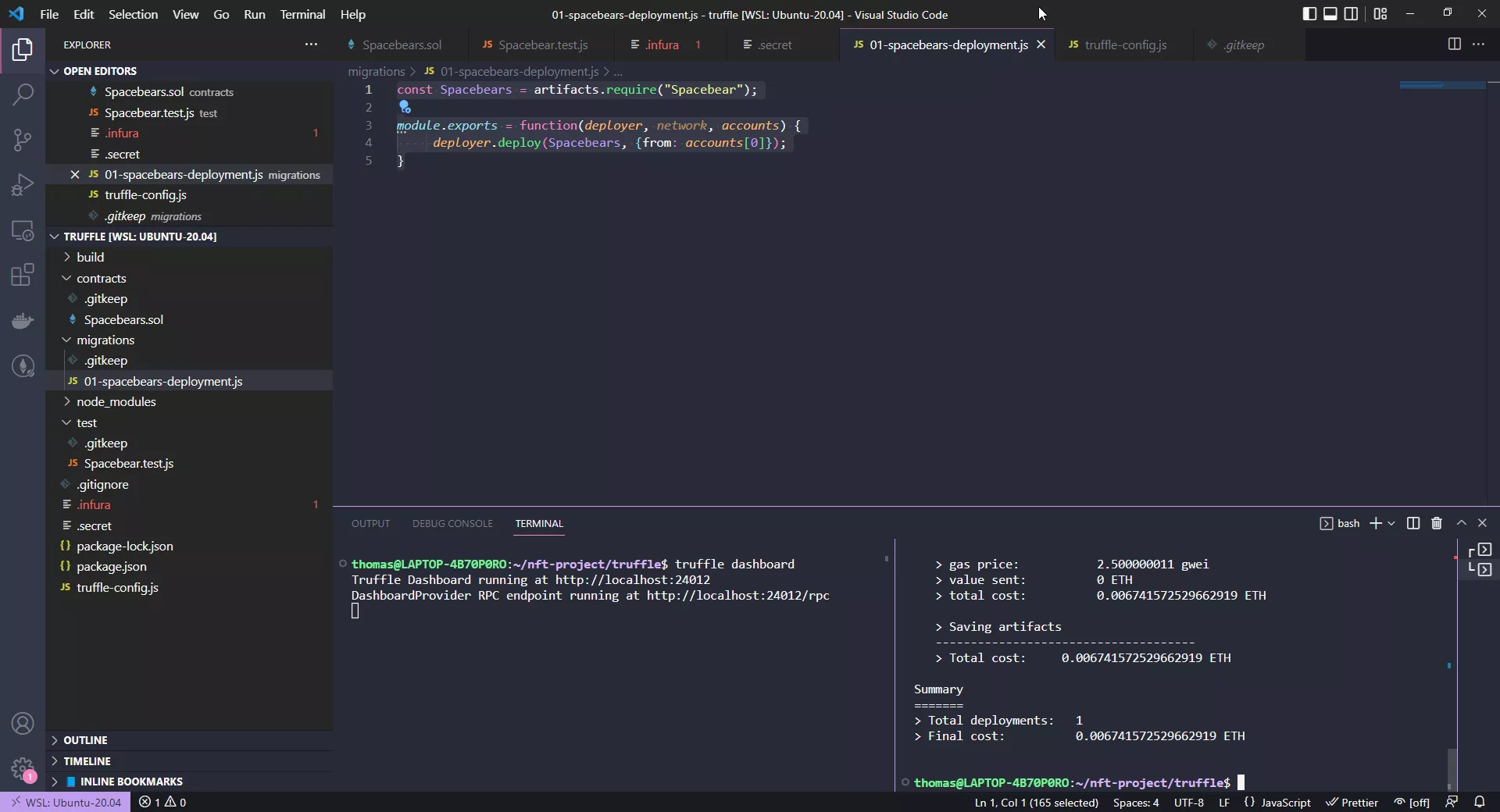 Deployed NFT Contract with Truffle Dashboard