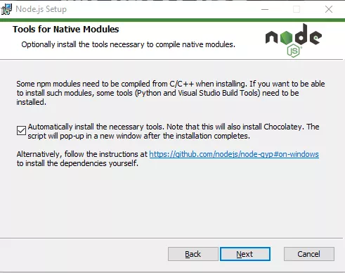 Nodejs install dialog